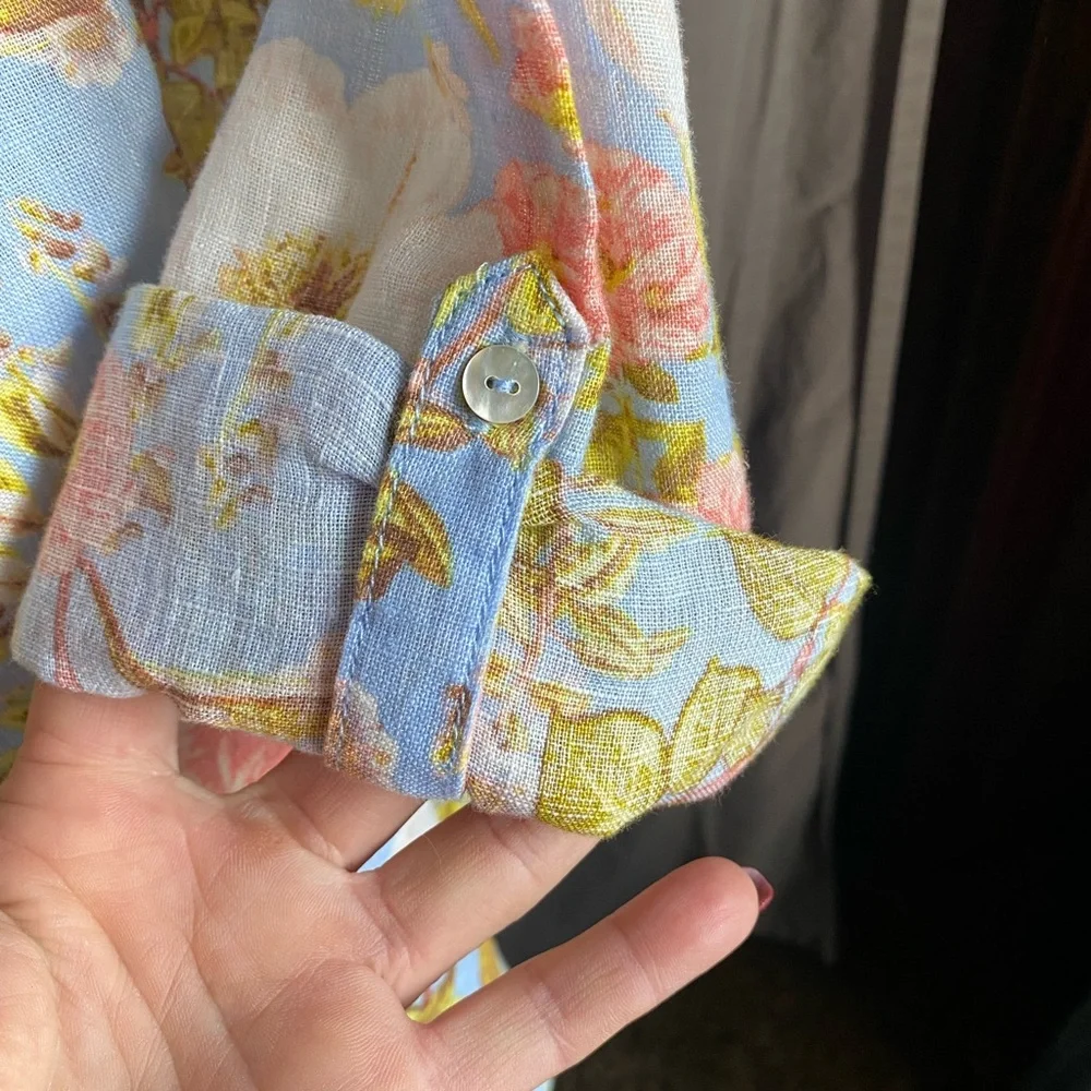 NWT Joie Floral Button-Up Linen Shirt Large - Picture 7 of 11